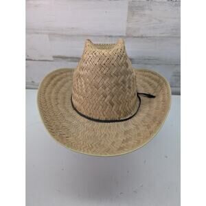 Western Hat Cowboy Woven Straw Wide Brim Black Band Mens Large Western Style